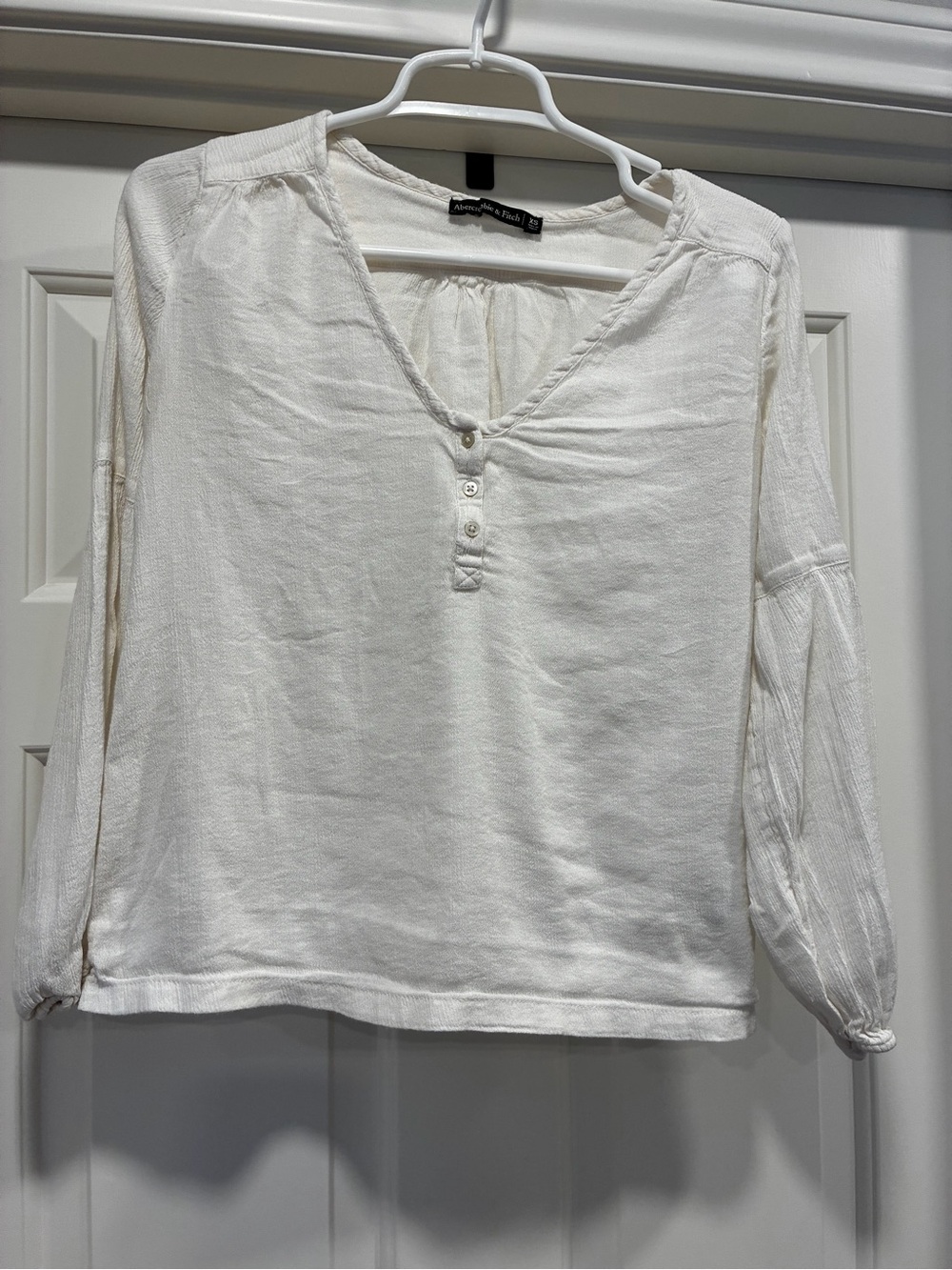 Abercrombie & Fitch Cream V-Neck Henley Long Sleeve Top